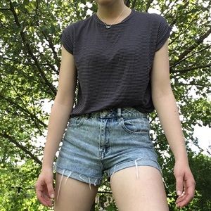Brandy Melville Gray and Black Striped Top